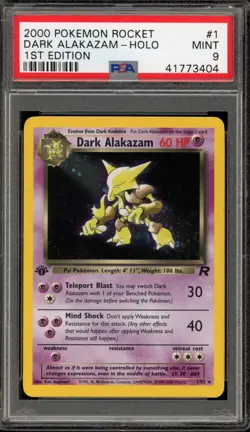 Pokemon Dark Alakazam Team Rocket 1st Edition Holo Rare #1 PSA 9 Mint - Image 1