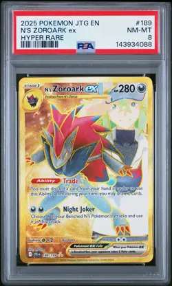 2025 POKEMON JTG EN-JOURNEY TOGETHER HYPER RARE #189 N'S ZOROARK EX PSA 8 - Image 1