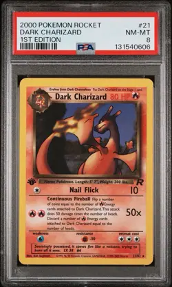 Pokemon Dark Charizard 1st Edition Non-Holo Rare 21/82 Team Rocket PSA 8 NM-MT - Image 1