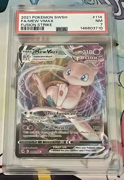 2021 Pokemon Sword & Shield Fusion Strike #114 Mew Vmax PSA 7 - Image 1