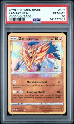 2020 Pokemon Sword & Shield Vivid Voltage Amazing Rare Zamazenta #102 PSA 10 - Image 1