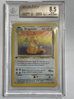 Pokemon TCG Dragonite Fossil 4/62 Holo 1st Edition Holo Rare Beckett 8.5 NM-MINT - Image 1