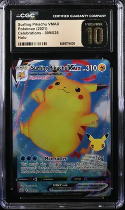 PRISTINE 10 Surfing Pikachu VMAX 009/025 Celebrations Pokemon - Image 1