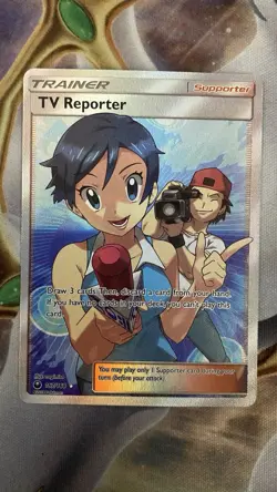 TV Reporter Full Art 167/168 Sm-Celestial Storm Holo Card Near Mint Condition - Image 1