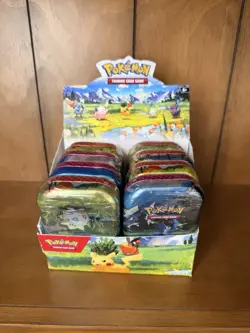 8 x Pokemon Sealed Ascended Heroes Mini Tins - in Display Case - Image 1