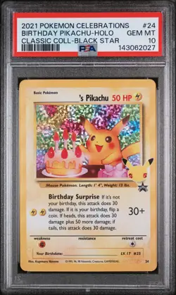 2021 Pokemon Celebrations #24 Birthday Pikachu Black Star PSA 10 - Image 1
