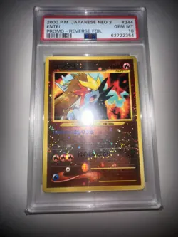 2000 POKEMON JPN NEO 2 PROMO REVERSE FOIL WITH SWIRL! #244 ENTEI PSA 10 - Image 1