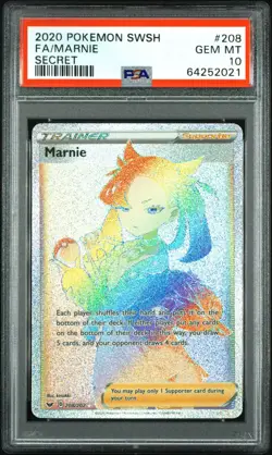 Pokemon Sword & Shield Marnie Full Art Rainbow 208/202 PSA 10 GEM MT - Image 1