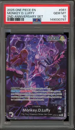 One Piece CCG Monkey.D.Luffy 2nd Anniversary Set OP09-061 PSA 10 Gem Mint - Image 1