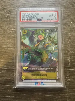 2025 ONE PIECE PROMOS ONE PIECE DAY DALLAS #113 RORONOA ZORO PSA 10 - Image 1