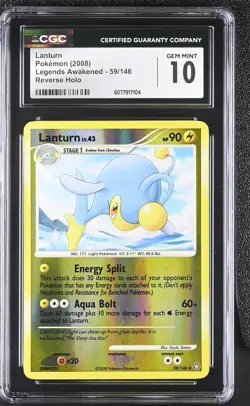 CGC 10 GEM MINT Lanturn 2008 Legends Awakened 59/146 Reverse Holo Pokemon Card - Image 1