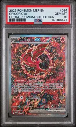 2025 Pokemon Mega Card 024 Oricorio EX Ultra premium Promo Graded PSA 10 - Image 1