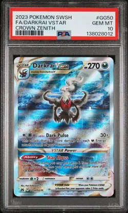 2023 POKEMON SWORD & SHIELD CROWN ZENITH #GG50 FULL ART/DARKRAI VSTAR PSA 10 - Image 1