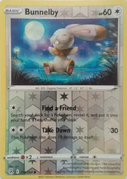 214/264 BUNNELBY REVERSE HOLO FUSION STRIKE POKEMON CARD - Image 1