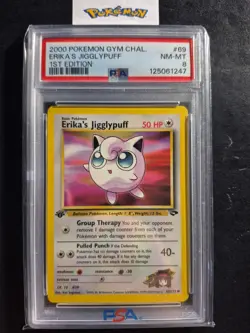 First Edition 2000 Pokemon Gym Challenge 69/132 Erika's Jigglypuff PSA NM-MT 8 - Image 1