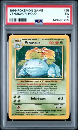 1999 POKEMON BASE SET UNLIMITED #15 VENUSAUR-HOLO PSA 5 - Image 1