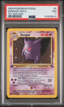 1999 Pokemon Fossil Gengar 1st Edition Holo #5 PSA 7 - Image 1