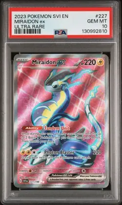 PSA 10 GEM MINT 2023 Pokemon Scarlet & Violet MIRAIDON EX #227 Full Art - Image 1