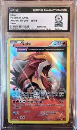 2015 Pokemon Ancient Origins Entei Holo 1 of 1 CGC World Record Break - Image 1