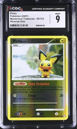 CGC 9 MINT Pichu 2007 Mysterious Treasures 93/123 Reverse Holo Pokemon Card - Image 1