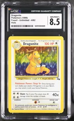 Dragonite Pokemon 1999 English Fossil - Unlimited 4/62 Galaxy Star Holo CGC 8.5 - Image 1