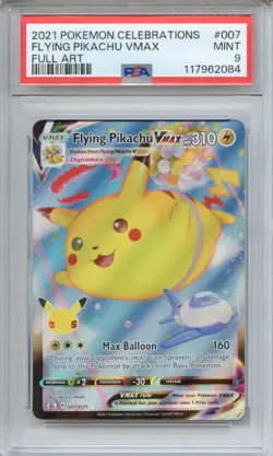 2021 Pokemon Celebrations Flying Pikachu VMAX #007 PSA 9 MINT Full Art 25th - Image 1