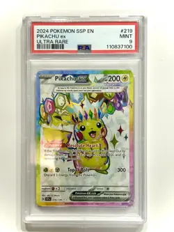 Pokemon TCG Surging Sparks Pikachu EX 219/191 NM Condition Secret Rare PSA 9 - Image 1