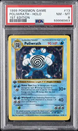 1999 POKEMON BASE SET 1ST EDITION #13 POLIWRATH-HOLO PSA 8 - Image 1
