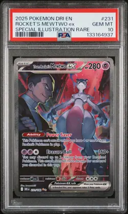 2025 POKEMON DRI EN-DESTINED RIVALS #231 TEAM ROCKET'S MEWTWO EX PSA 10 - Image 1