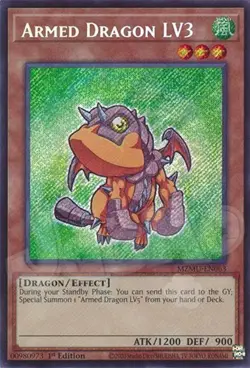 Yugioh Armed Dragon LV3 - 1st Edition Secret Rare Chibi Art NM - Free Holo - Image 1