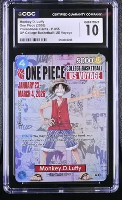 Monkey D. Luffy CGC 10 GEM MINT One Piece 2026 College Basketball Voyage #P-055 - Image 1