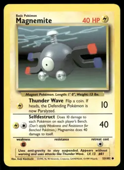 Pokemon Cards Magnemite 53/102 Base Set WOTC Unlimited Common NM *3 - Image 1