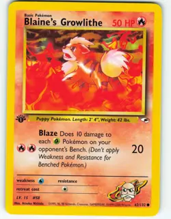 Blaine's Growlithe - 1st Edition - 62/132 Gym Heroes- WOTC - Pokemon TCG - 2000 - Image 1
