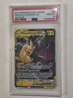 Pikachu & Zekrom GX 2019 Pokemon Sun Moon Team Up #33 PSA 10 - Image 1