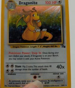 Pokemon TCG Vintage 1999 Dragonite Unlimited Holofoil Rare Card 4/62 Fossil - Image 2