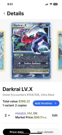 Darkrai LV x Level Up Pokemon Card 104/106 Holo Rare - Image 2