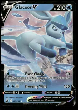 Pokemon Cards Glaceon V 038/159 Crown Zenith Holo Rare V NM - Image 1