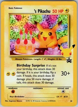 Pokemon TCG Pikachu Birthday Celebrations 25th Anniversary Classic Card - NM - Image 1