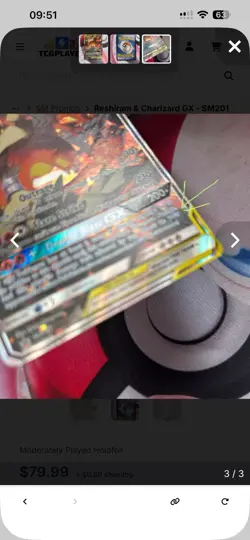 Pokemon Reshiram & Charizard GX SM201 SM TAG TEAM Promo Holo Heavy Played - Image 3