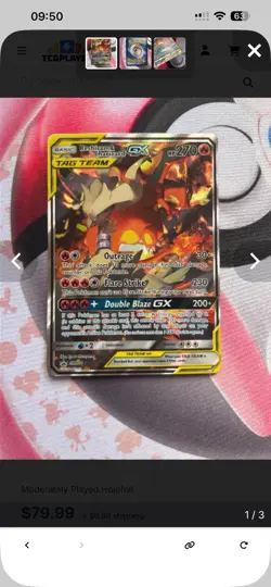 Pokemon Reshiram & Charizard GX SM201 SM TAG TEAM Promo Holo Heavy Played - Image 4