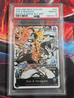 2025 One Piece ST22 English Ace & Newgate #001 Black & White Alt Art PSA 10 - Image 1