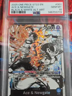 2025 One Piece ST22 English Ace & Newgate #001 Black & White Alt Art PSA 10 - Image 2