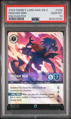 2023 Disney Lorcana EN 2 Madam Mim Enchanted Gem PSA 10 208/204 - Image 1