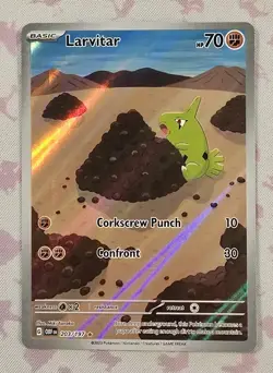 Pokemon Card Larvitar 203/197 Obsidian Flames Full Art Illustration Art Holo - Image 1