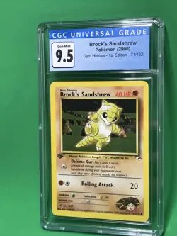 CGC Blue 9.5 (Now 10) Brock's Sandshrew Gym Heroes 1st Edition 71/132 VTG TCG - Image 1