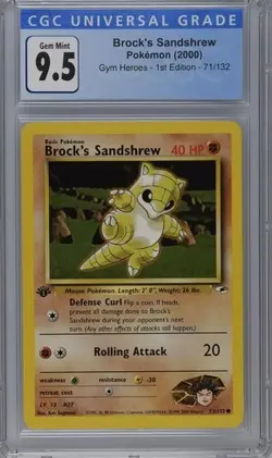 CGC Blue 9.5 (Now 10) Brock's Sandshrew Gym Heroes 1st Edition 71/132 VTG TCG - Image 2