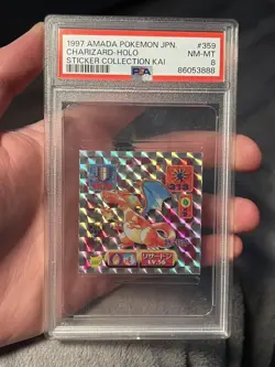 1997 AMADA Pokemon Sticker Charizard Holo Sticker Collection KAI 359 PSA8 - Image 1