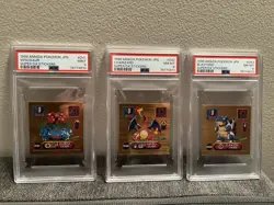 1998 Amada Pokemon Venusaur, Charizard, Blastoise Super DX Stickers PSA 9, 8, 8! - Image 1