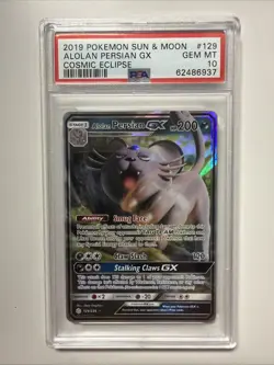 2019 Pokemon Sun and Moon Cosmic Eclipse Alolan Persian GX #129 PSA 10 - Image 1