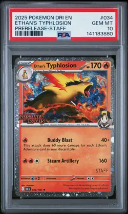 2025 POKEMON DRI EN-DESTINED RIVALS PRERELEASE-STAFF ETHAN'S TYPHLOSION PSA 10 - Image 1